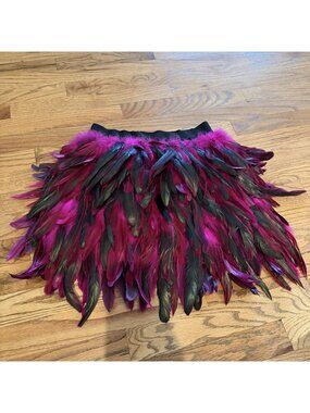 MIUCO WOMENS FUSHIA PINK BLACK FEATHER PULL ON SKIRT NEW XS